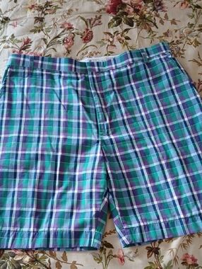 EUC - Men's Plaid Madras Cotton Shorts - Blue/Green/Purple - 40